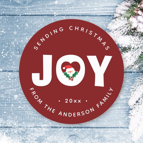 Cute Whimsical Santa  Holly Berries Christmas Joy Classic Round Sticker