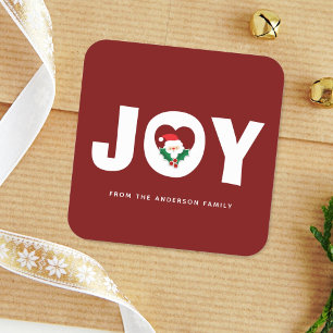Cute Whimsical Santa & Holly Berries Christmas Joy Square Sticker