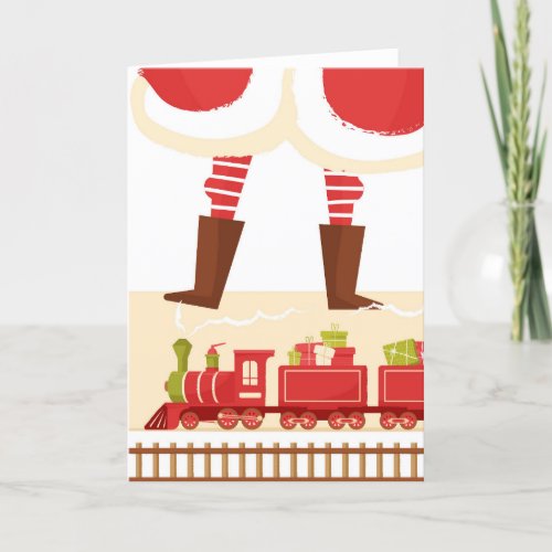 Cute Whimsical Santa Train Funny Blank Christmas Holiday Card