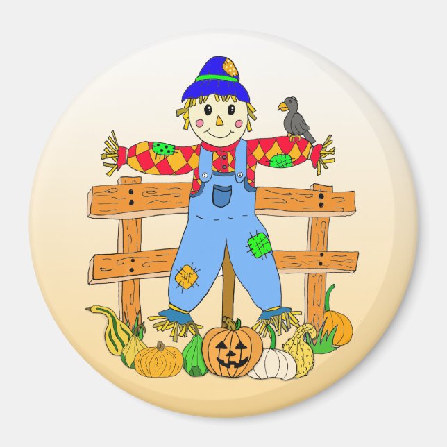 Cute Whimsical Scarecrow Halloween or Autumn Magnet (Front)