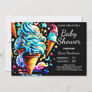 Cute Whimsical Scoop Ice Cream Boy Baby Shower Invitation