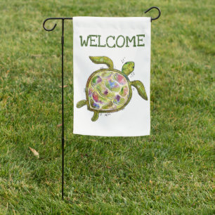 Cute Whimsical Sea Turtle Garden Flag