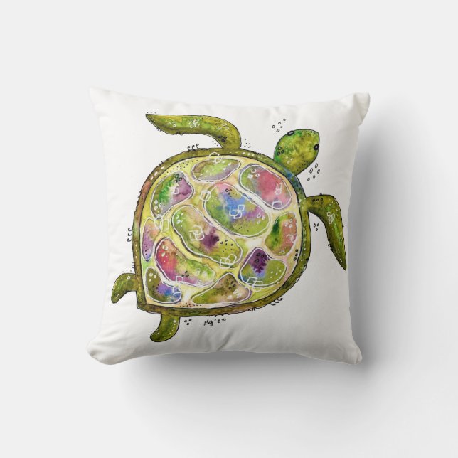 Cute Whimsical Sea Turtle Throw Pillow (Front)