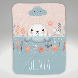 Cute Whimsical Seal Pup at Sea Baby Blanket