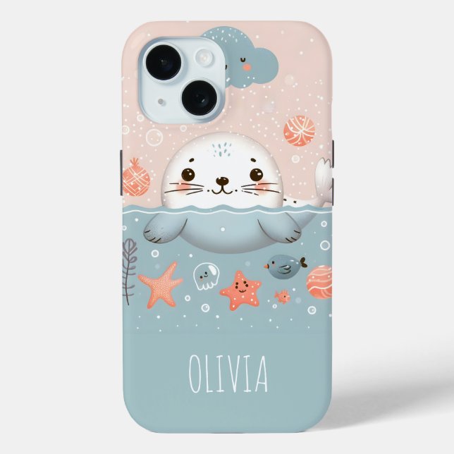 Cute Whimsical Seal Pup at Sea Case-Mate iPhone Case (Back)