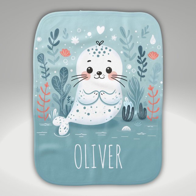 Cute Whimsical Seal Pup Baby Burp Cloth (Creator Uploaded)