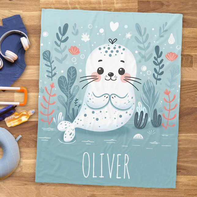 Cute Whimsical Seal Pup Fleece Blanket (Creator Uploaded)