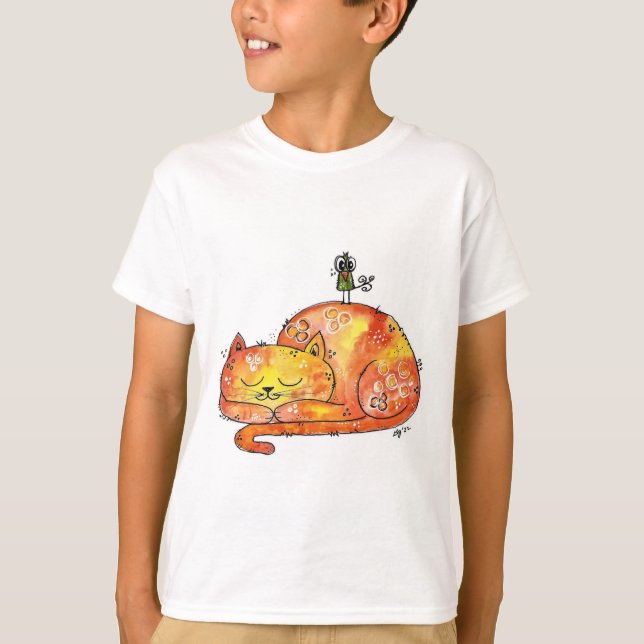 Cute Whimsical Sleeping Cat T-Shirt (Front)