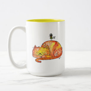 Cute Whimsical Sleeping Cat Two-Tone Coffee Mug