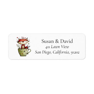 Cute Whimsical Sleeping Fox Teacup Floral Daisy Label