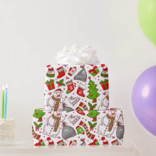 Cute Whimsical Snowman Christmas Holidays Modern Wrapping Paper
