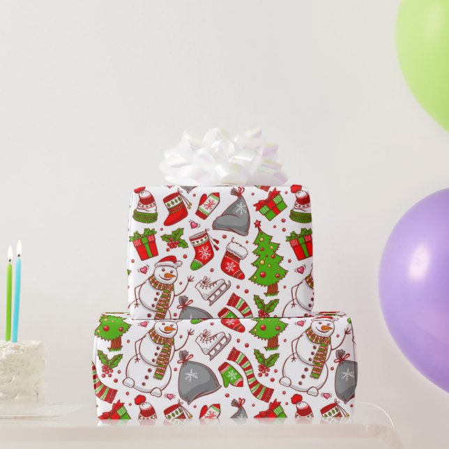 Cute Whimsical Snowman Christmas Holidays Modern Wrapping Paper (Party Gifts)
