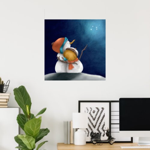 Cute Whimsical Snowman Couple Winter Poster