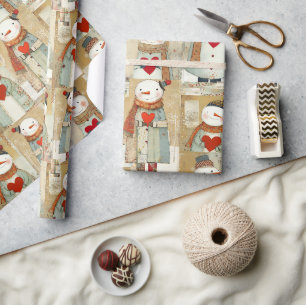 Cute Whimsical Snowman Earth Love Wrapping Paper