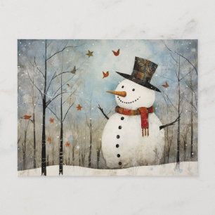 Cute Whimsical Snowman in a Top Hat Postcard