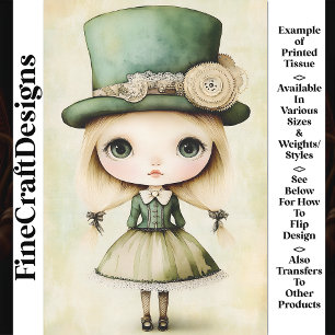 Cute Whimsical Steampunk Doll, Green AM1 Decoupage Tissue Paper
