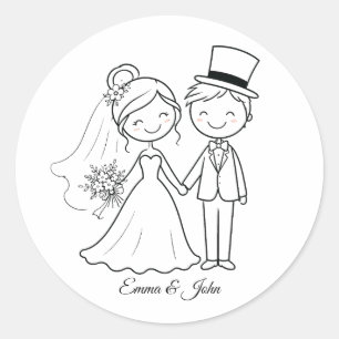Cute Whimsical Stick Figure Wedding Favor Classic Round Sticker