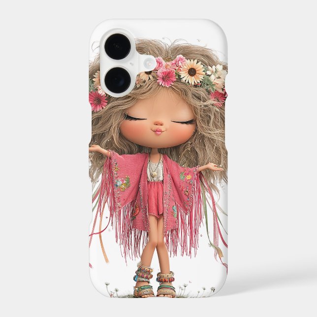 CUTE WHIMSICAL SUMMER GIRL DRESSED IN PINK iPhone CASE (Back)