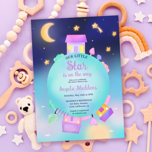 Cute whimsical sunshine stars and moon baby shower invitation