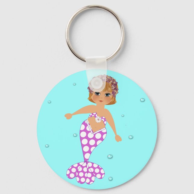 Cute Whimsical Swimming Mermaid Keychain (Front)