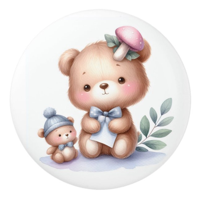 Cute Whimsical  Teddy Bear Baby Room Ceramic Knob (Front)