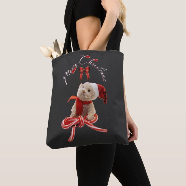 Cute Whimsical Teddy Bear Christmas  Tote Bag (Close Up)