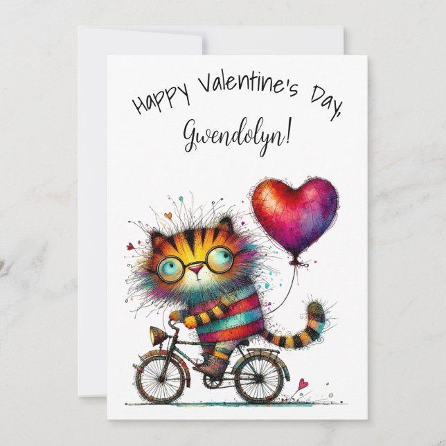 Cute Whimsical Tiger Valentine's Day Flat Card (Front)
