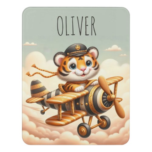 Cute Whimsical Tiny Flying Tiger on a Plane Door Sign