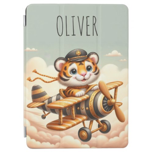 Cute Whimsical Tiny Flying Tiger on a Plane iPad Air Cover