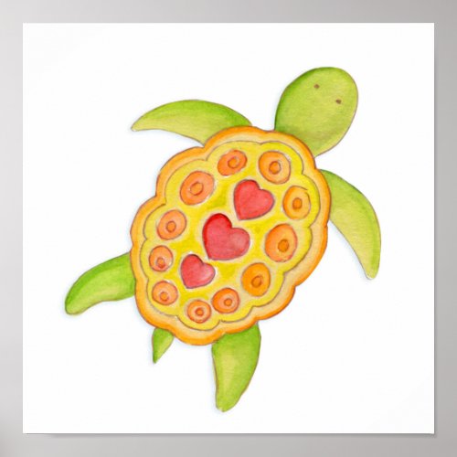 Cute whimsical turtle green kids nursery art poster