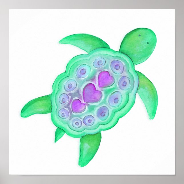 Cute whimsical turtle kids nursery art poster (Front)