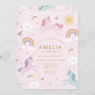 Cute Whimsical Unicorn Birthday Invitation