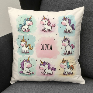 Cute Whimsical Unicorn Doodles Throw Pillow