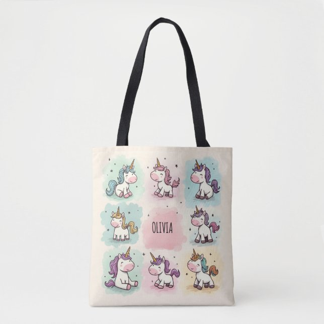 Cute Whimsical Unicorn Doodles Tote Bag (Front)
