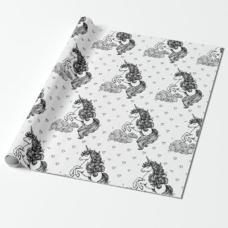 Cute Whimsical Unicorn Kids Personalized Coloring Wrapping Paper