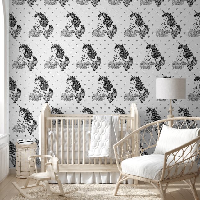 Cute Whimsical Unicorn Nursery Kids Room Paintable Wallpaper (Kids)