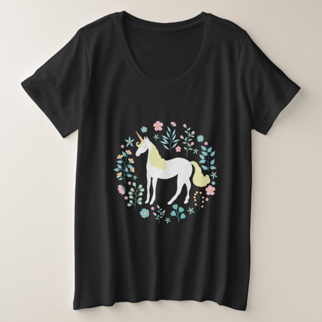 Cute Whimsical Unicorn Plus Size T-Shirt (Design Front)