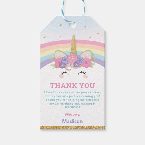 Cute Whimsical Unicorn Rainbow 1st Birthday Favor  Gift Tags
