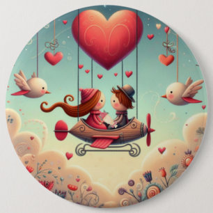 Cute Whimsical Valentine's Day Balloon Button