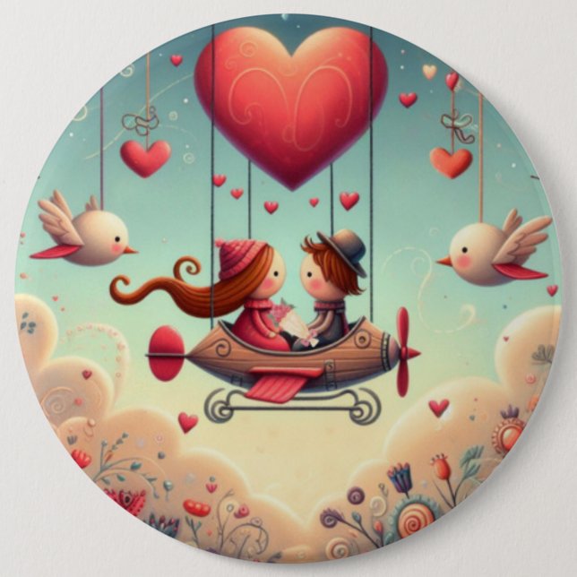 Cute Whimsical Valentine's Day Balloon  Button (Front)