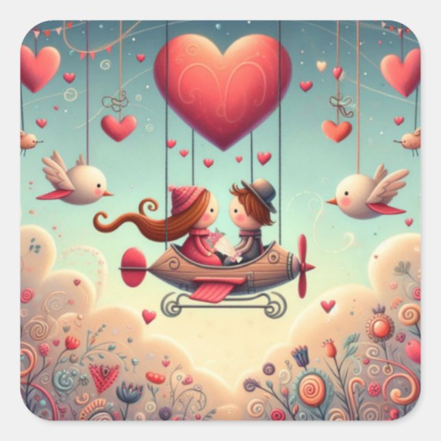 Cute Whimsical Valentine's Day Balloon  Square Sticker (Front)