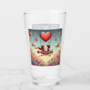 Cute whimsical Valentine's Day heart plane Glass