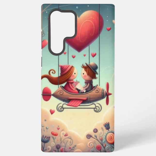 Cute whimsical Valentine's Day heart plane Samsung Galaxy Case (Back)