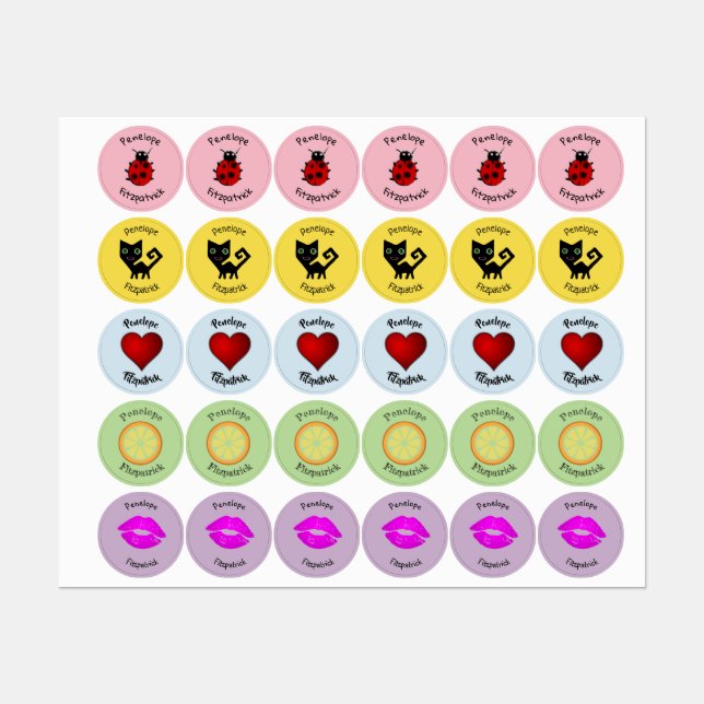 Cute Whimsical Various Icons with Name Kids' Labels (Sheet)