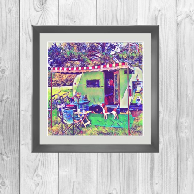 Cute Whimsical Vintage Camper Trailer and Beagle Poster (Creator Uploaded)