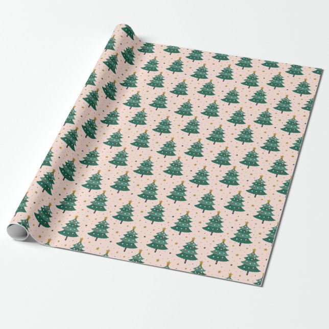 Cute Whimsical Vintage Scandinavian Christmas Pink Wrapping Paper (Unrolled)