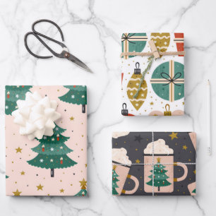 Cute Whimsical Vintage Scandinavian Christmas Pink Wrapping Paper Sheets