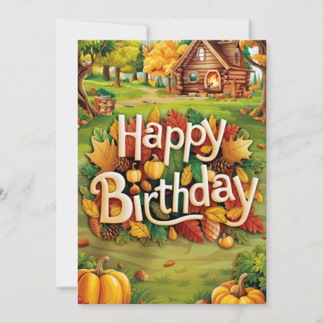 Cute Whimsical Warm Autumn Fall Happy Birthday Card (Front)
