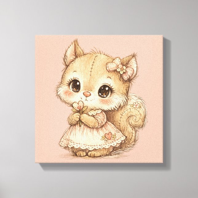 Cute Whimsical Watercolor Animal  Canvas Print (Front)