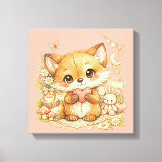 Cute Whimsical Watercolor Animal  Canvas Print
